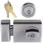 Picture satin chrome lockood 001 deadlatch with outside cylinder and seat of keys