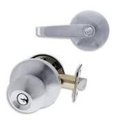 Picture Satin Chrome Door lever lock and matching deadbolt.